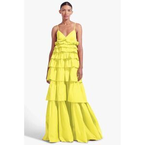 Staud Rylie Dress Sleeves Tiered Ruffle Gown, Size S Retails $450